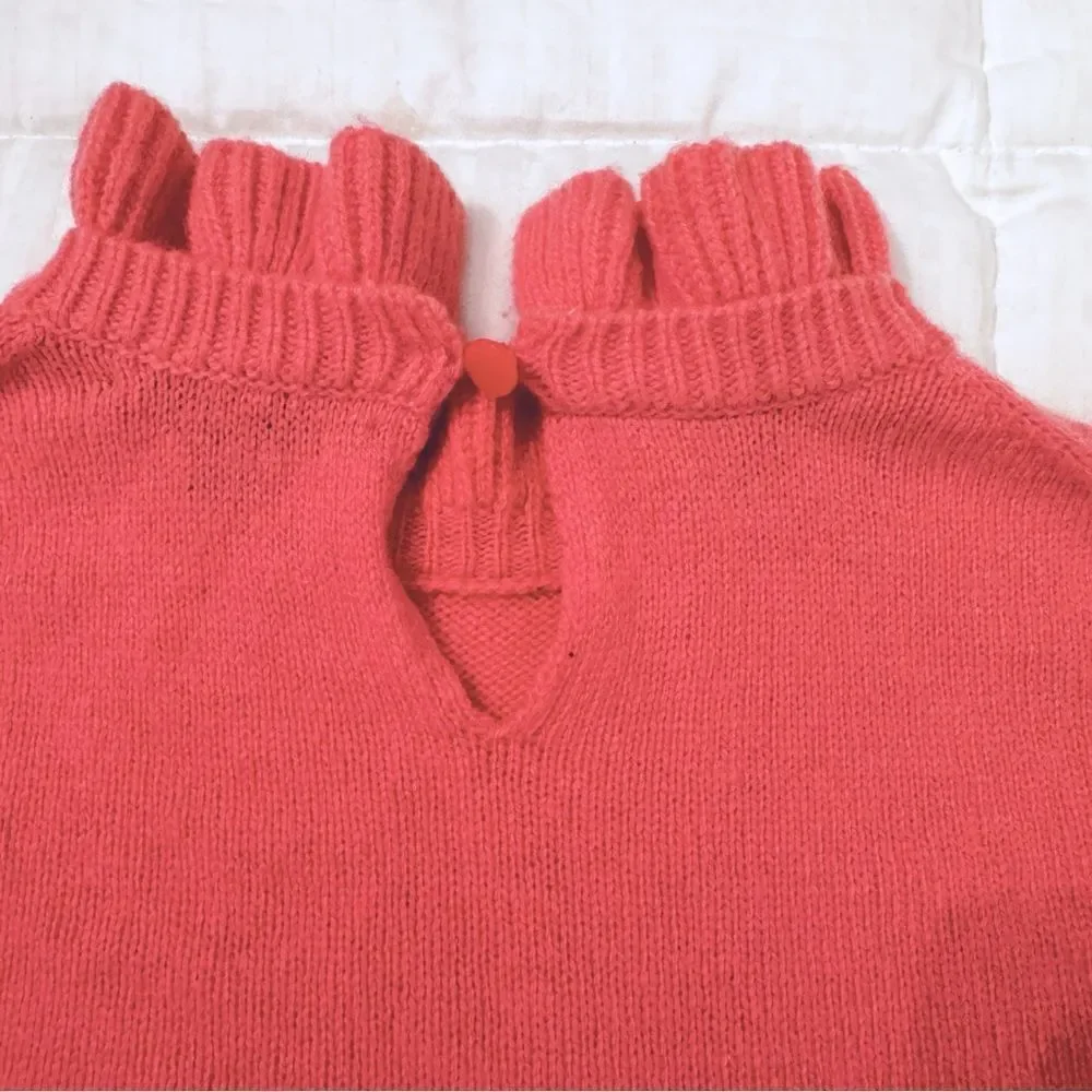 J.Crew Lambswool Blend Ruffle Mock Neck Sweater – melon colored, Size Small
